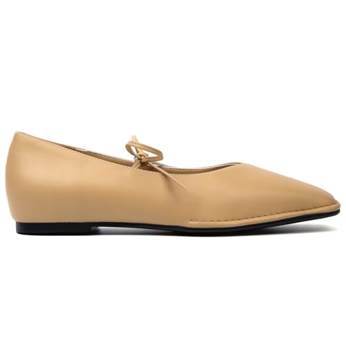 Image of Lace up Ballet Flats Women Square Toe Mary Jane Flats Bow Slip On Comfortable Ballerina Shoes