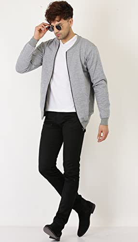 Image of LEOTUDE CASUAL JACKET For Men's Loopknit Regular Fit Full Sleeve Zipper Bomber Jacket for men (Color: Black)