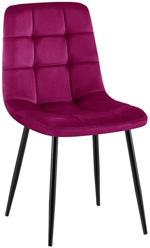CLP Chaise de Salle a Manger rembourree Antibes, Chaise de Cuisine en Velours avec Dossier et Pied Metal Noir, Charge Max 150 kg, Couleur:Violet