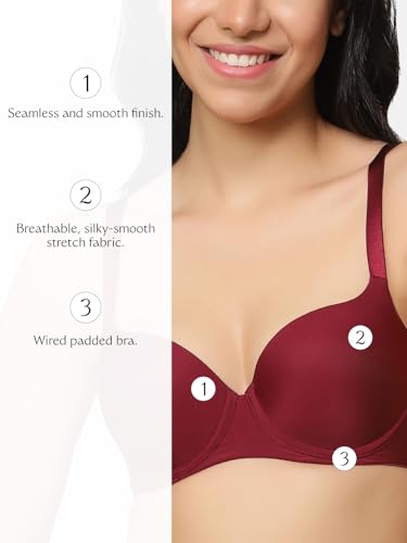 Image of Triumph T-Shirt Bra For Women Wired Padded Body Make-Up Series Seamless Everyday Lingerie Lycra Xtra Fine Breathable Fabric Second-Skin Smooth 3 /4 Cup Support Invisible Underwire Pack Of 1