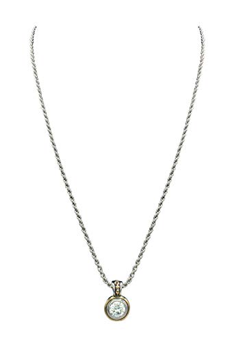 John Medeiros Silver And Gold Tone Necklace With Round Shaped Clear Solitaire Cubic Zirconia 18" Chain April Birthstone Made In America #TOP1