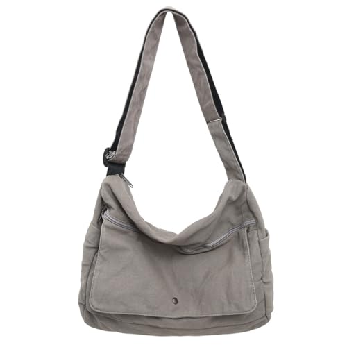 Image of Cotton Tote Handbag Women Canvas Crossbody Beach Bag Hobo Shoulder Tote Bag with 3 External Pocket,Zipper Closure