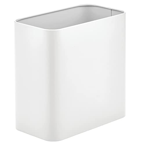 Image of mDesign Metal Wastepaper Bin - Compact Rectangular Bathroom Bin - Rubbish Basket for Home and Office - White (Pack of 3)