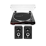 Audio-Technica AT-LP60X Fully Automatic Belt-Drive Stereo Turntable (Brown) Bundle with Bluetooth Studio Monitors - Pair (2 Items)
