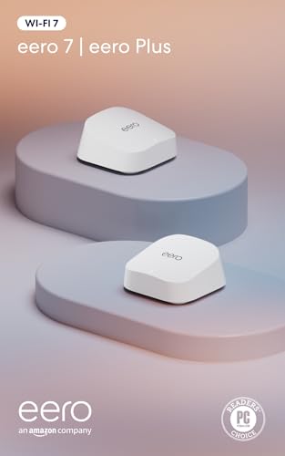 Image of Amazon eero 7 with 1 month free eero Plus (auto-renews) - Supports internet plans up to 2.5 Gbps, Coverage up to 4,000 sq. ft., Connect 120+ devices, 2-pack