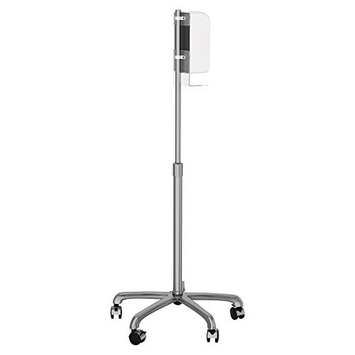 Image of Hand Sanitizer Station - CTA Heavy-Duty Height-Adjusting Mobile Floor Stand with 5 Swivel Casters and Automatic Soap and Hand Sanitizer Dispenser (SAN-HFSD) - Silver