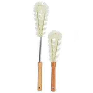 2 Stuks Houten Lange Steel Flessenborstel Waterfles Borstel Multifunctionele Isolatie Cup Gootsteen Glas Reinigingsgereedschap voor Melkfles Wijnglas Theepot