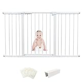RAKU ベビーゲート 安全ゲート 赤ちゃんフェンス 突っ張りタイプ オートクローズ機能 穴開け不要 前後90度開閉 扉開閉式 育児用品 高さ78 cm 設置幅75-146 CM 本体 ホワイト (取付け幅134-146 cm)