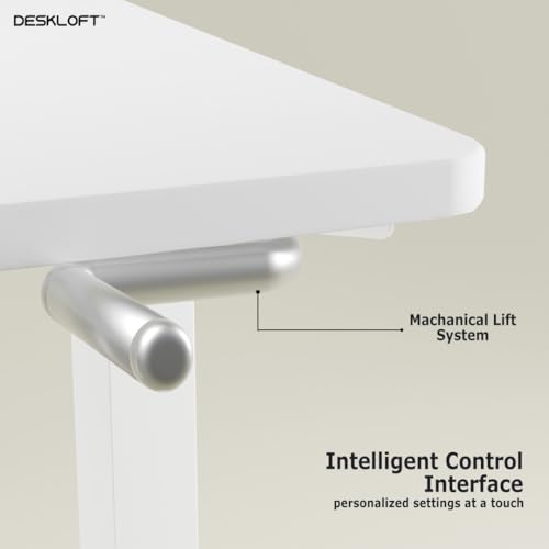 Image of Manual Height Adjustable Desk | Ergonomic Sit Stand Workstation with Walnut Wood Grain Top | Hand Crank Adjustable Computer Table for Home Office (White Frame & White Top, 1200 x 600 mm)