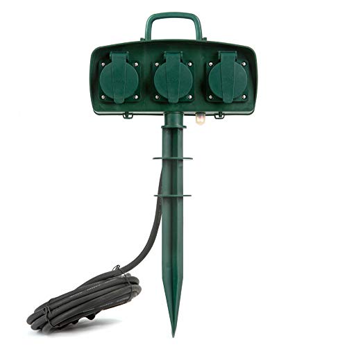 KF Gartensteckdose 3-fach Steckdosenblock mit Tragegriff und Erdspieß...