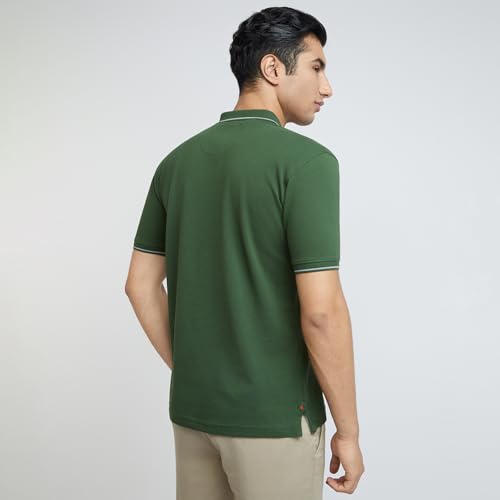 Image of Raymond Men's Modern Fit Solid Pattern Pure Cotton Half Sleeve Polo Neck Casual T-Shirt