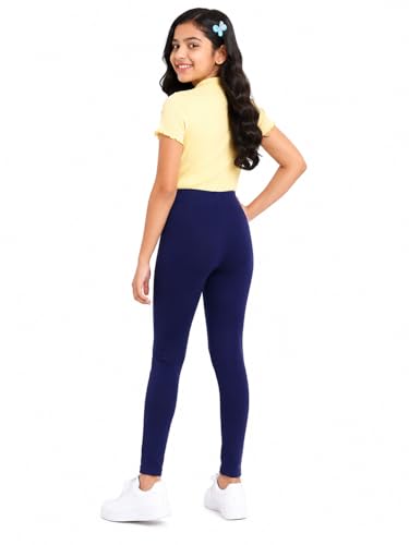 Image of BODYCARE Girls Cotton Stretch Leggings, Elastic Waist Ankle Length Leggings for Kids, Soft