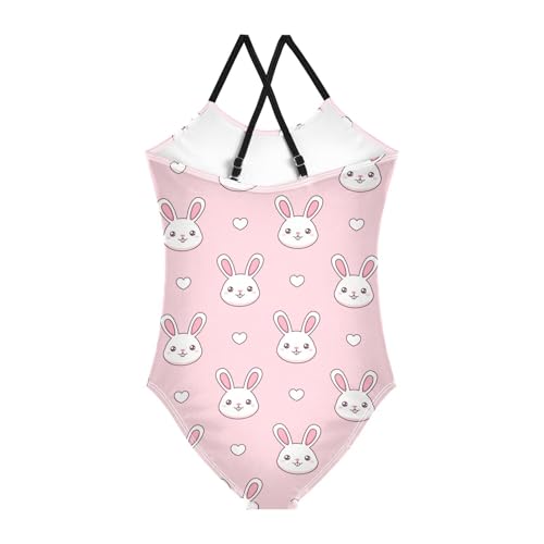 Rabbit Heads Hearts Girls Swimsuit One Piece Bathing Suit for Baby Girls' Swimwear 3-10T2