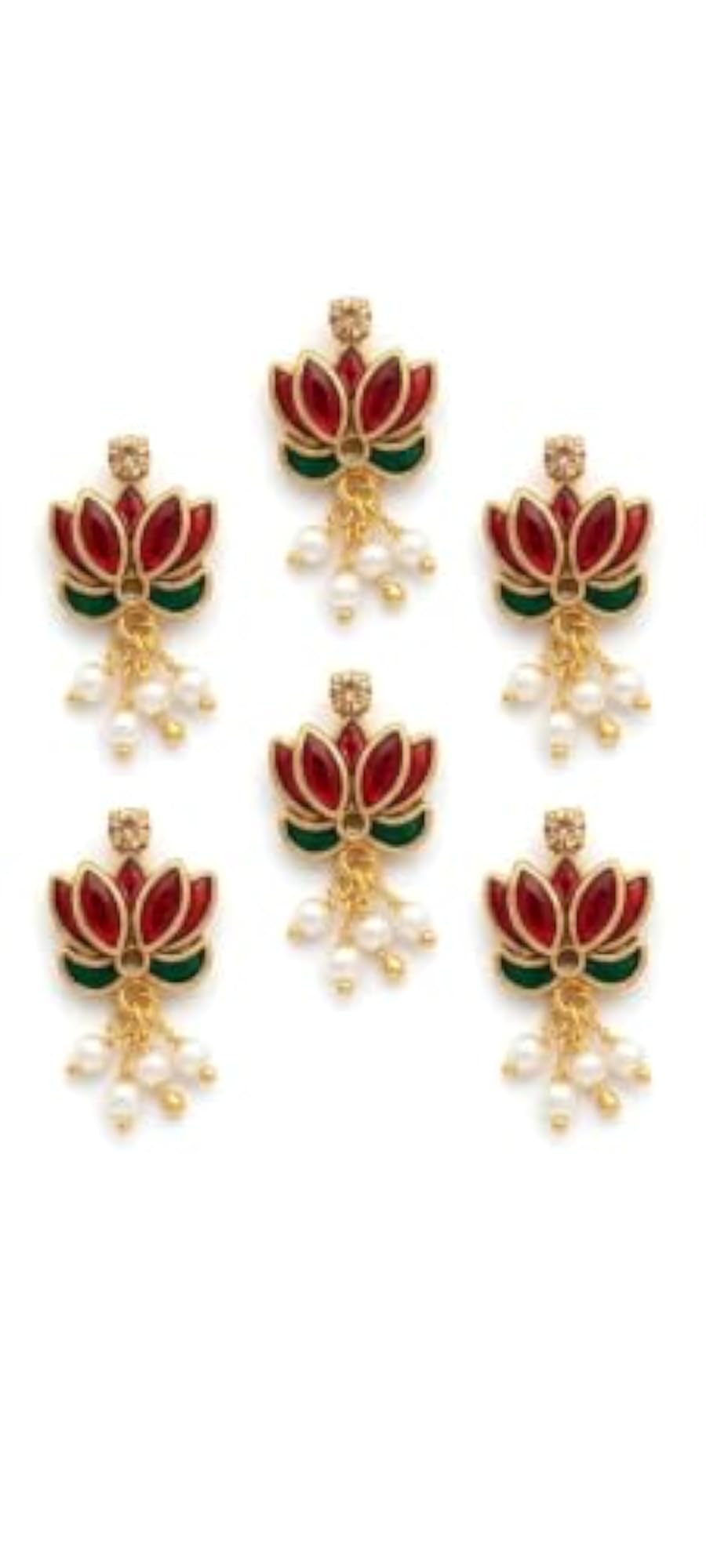 Red Lotus U Pin Hair Accessory with Kundan Stones