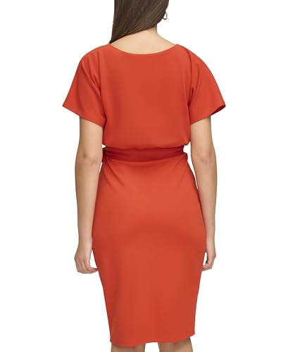 Image of Kensie Womens Short Sleeve Tie Waist Midi Dress