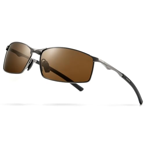 Image of SUNGAIT Ultra-Lightweight Polarized Sunglasses Men for Driving Fishing Golf, Rectangular Metal Frame with Spring Hinge