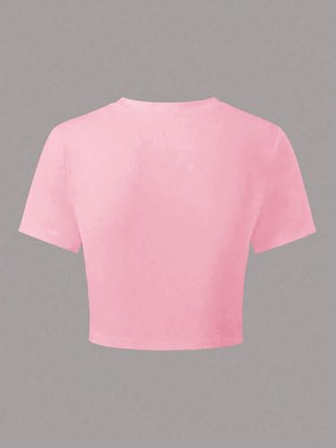 Image of RoseSeek Girl's Floral Graphic Crop Tops Tees Short Sleeve Crewneck Cute Slim Fit T Shirt Summer Tops