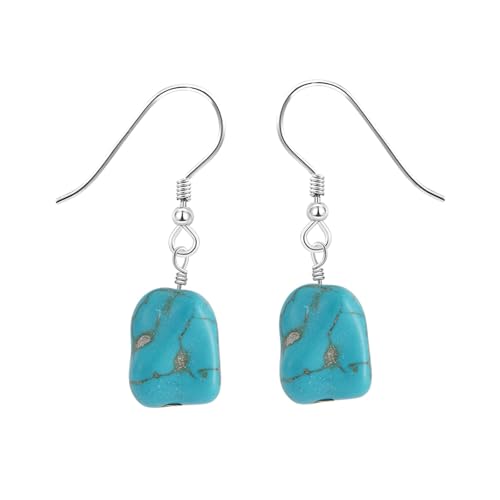 Turquoise Dangle Earrings Vintage 925 Sterling Silver Irregular Gemstone Drop for Women Gift