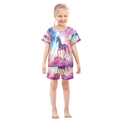 senya Short Sleeve Pajamas Sets Summer Cotton Sleepwear Unicorn Standing Rainbow3