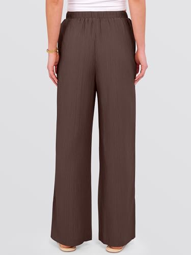 ANRABESS Women's Wide Leg Beach Pants Elastic Waist Lightweight Casual Flowy Palazzo Lounge Trousers with Pockets - Image 5