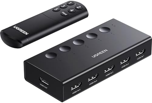 UGREEN HDMI Switch 5 in 1 Out, 4K@60Hz, with Remote, HDR, VRR, 3D, Black