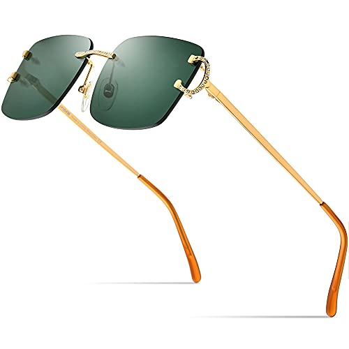 Image of HEPIDEM Rimless Rectangle Zircon Diamonds UV400 Square Sunglasses for Men with Nylon Lens