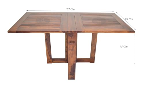 Image of Solid Sheesham Wood Foldable Dining Table Compact Design (Strip Top, Honey Finish)