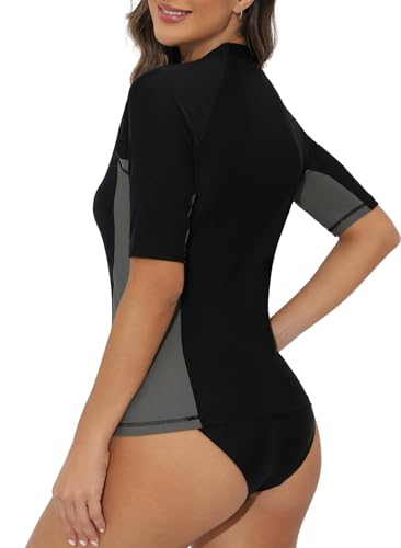 Tournesol Women Swim Shirt Short Sleeve Rash Guard SPF & UV Protection Rashguard Tops Round Neck Bathing Suit Top3