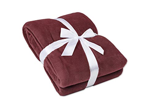 myHomery Ärmeldecke Bordeaux 150x180 cm - Kuscheldecke XL - TV-Decke mit Ärmeln - Fleecedecke als Geschenk - Sofadecke mit Taschen für IPad Fernbedienung und Füße