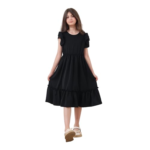 Teen Girls Dresses - Kids Double Layer Ruffle Sleeve Dress & Girls Boho Sleeveless Summer Midi Dress for 6-14 Years
