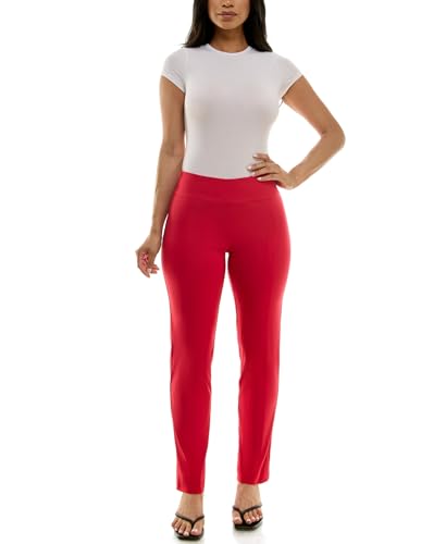 Zac & Rachel Women's Plus Size Millennium Fabric Pull-On Slim Leg Pant, Lipstick Red, 22W