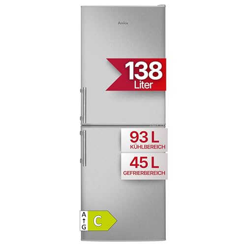 Amica Kühl Gefrierkombination freistehend Doppeltür 148 x 52 cm 138 l Nutzinhalt manuelle Temperaturregelung LED Beleuchtung - Edelstahloptik