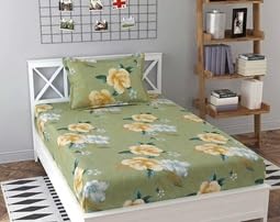 Cotton Floral Printed Single Bedsheet with 1 Pillow Cover, Shrink Resistant, 200 TC, Multicolour, Design 700 (Single Bedsheet)-image-25