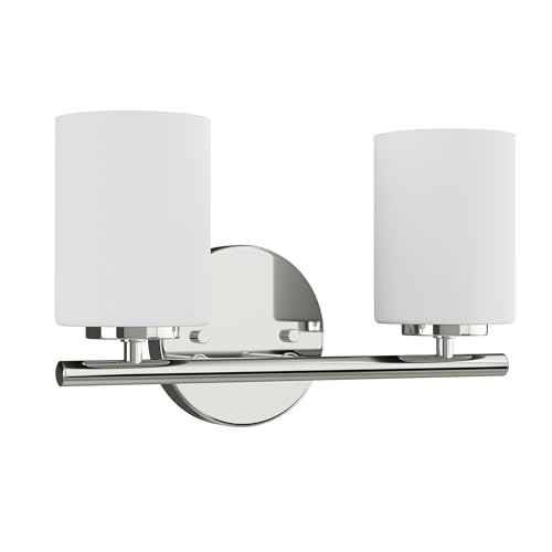 Image of Replay Collection 2-Light Etched White Glass Modern Bath Vanity Light Polished Nickel