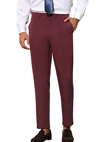 Lars Amadeus Burgundy Dress Pants For Men's Tapered Solid Color Slim Fit Pleated Front Trousers 40 #TOP22