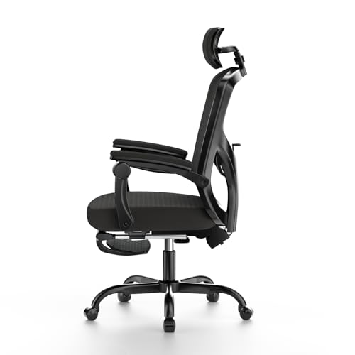 naspaluro Silla de Oficina, Silla de Escritorio Ergonómica con Reposapiés, Reposacabezas Ajustable, Soporte Lumbar Ajustable, Ajuste de Altura, Silla Reclinable de Malla con Respaldo, Negro