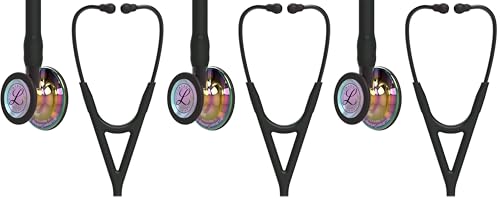 Image of 3M Littmann Cardiology IV Diagnostic Stethoscope, 6240, More Than 2X as Loud, Weighs Less, Stainless Steel High Polish Rainbow-Finish Chestpiece, 27' Black Tube, Smoke Stem, and Headset (Pack of 3)