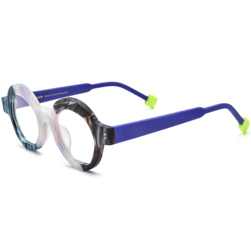 Image of HEPIDEM Multicolor Acetate Glasses Frame Women,Oversize Round Optical Eyeglasses