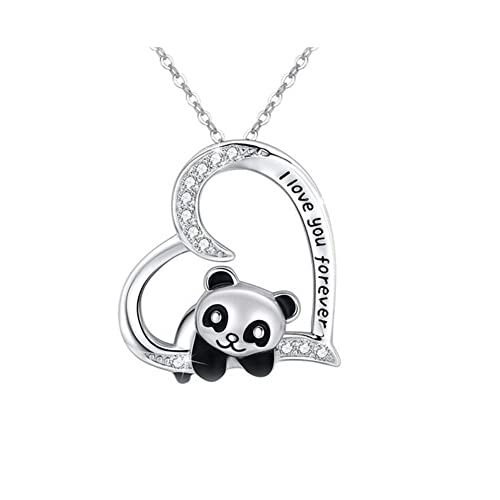 ShiQiao Spl Collier Coeur Femme Collier Pendentif Panda Fille Cadeau Couple Bijoux Panda Argent Cover