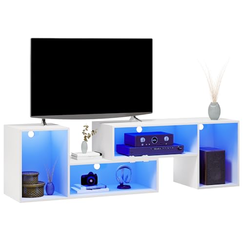 DWVO TV Stand for 75 inch TV, Deformable Modern TV Stands for Living Room, LED Entertainment Center with Storage, TV Media Console Cabinet, White