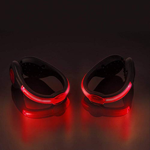 SLDHR LED Shoes Clip Lights USB Charging for Night Running Gear, Color RGB Strobe and Steady Color Flash Mode, Safety Clip Lights for Running, Jogging, Walking, Biking(One Pair) (red)