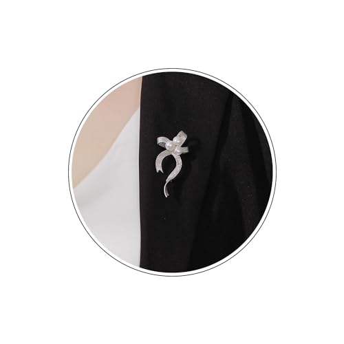 Wendalern Broche De Plata Broche De Lazo De Moda Broche De Cinta De Perlas Grandes Perlas Bowknot Alfiler De Solapa Broche De Metal Cinta Corsage Broche Chal De Seguridad Joyería De Para Las Mujeres