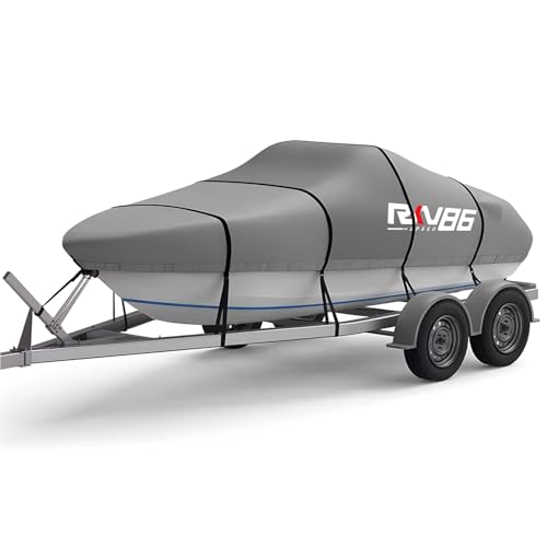 RKV86 Cubierta de Barco de Tela Oxford 6000D Impermeable, Cubierta de Barco Resistente, se Adapta a la mayoría de Barcos de 17 pies, 18 pies y 19 pies