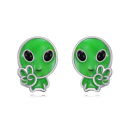 URONE Space Earrings 925 Sterling Silver UFO Alien Earrings Space Jewelry Gifts For Women Men