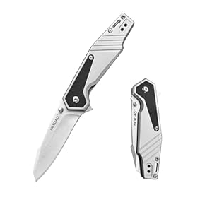 Folding Pocket Knife with 8Cr14MoV Blade Camping Knife With G10 and Steel Handle EDC Knife with 2-Position Pocket Clip