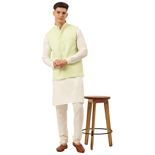 Image of Jompers Men's Embroidered Woven Pure Cotton Nehru Jacket