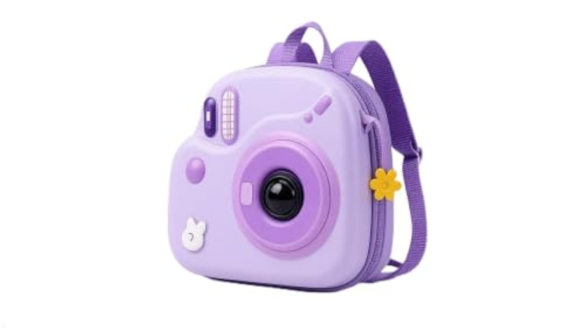 Camera-Shaped Kids Mini Backpack, Purple with Flower Charm