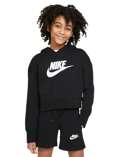 Nike Sportswear Club Older Kids' (Girls') French Terry Cropped Hoodie Black/White