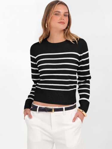 Image of ANRABESS Women's Long Sleeve Sweaters Cropped Crew Neck | Business Casual Tops,Light Weight Comfy Knit,Pullover ShortSweater,Basic Classic,Fall Fashion Winter Layer Clothes