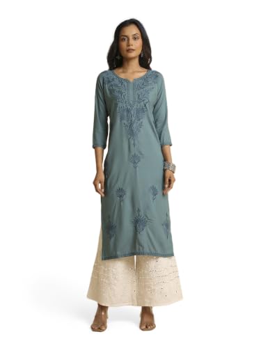 Image of RATAN Rayon Straight Lucknowi Chikankari Ethnic Wear Kurta for Women